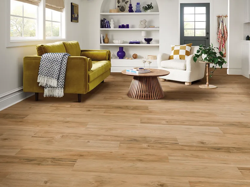 Luxury vinyl tile in a bright modern living room